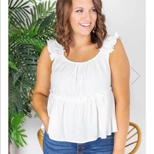 Brand New -sailboat dreams ruffle strap ivory tank